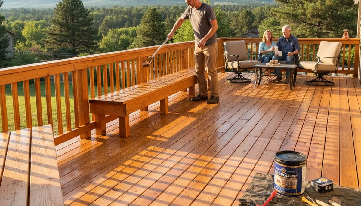 Professional deck staining in Loveland CO enhancing wood beauty and UV protection for outdoor decks