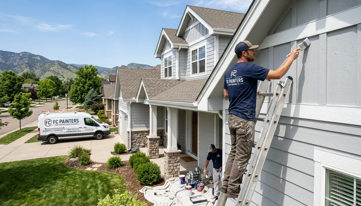Professional house painters working on residential exterior in Loveland, CO