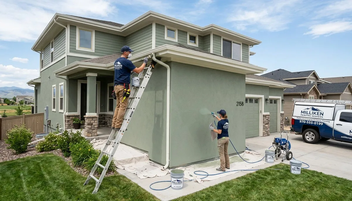 Professional house painters working on residential exterior in Loveland, CO