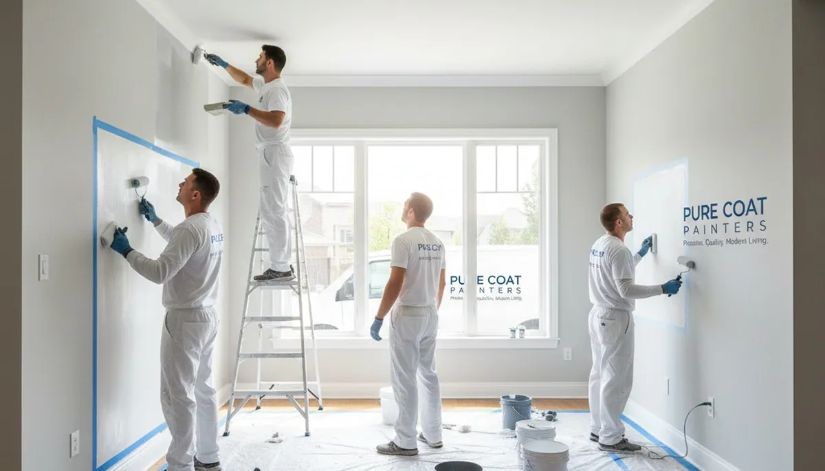 Professional interior house painters working in Loveland, CO home with fresh wall color finish