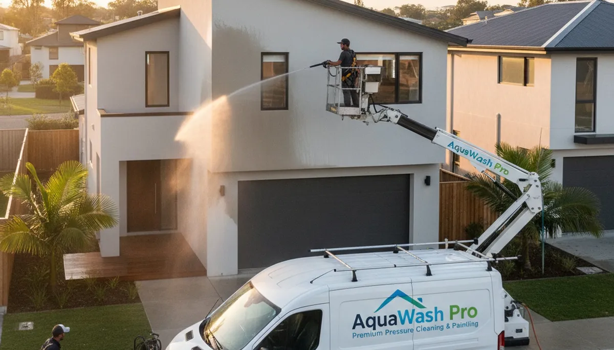 Professional pressure cleaning a Loveland CO home exterior before house painting preparation